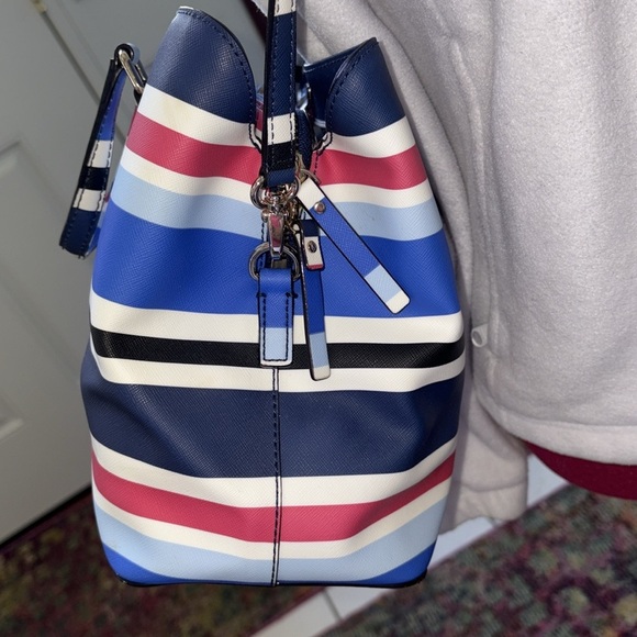 Kate Spade Satchel Crossbody bag striped red white blue black light blue NWOT - Picture 6 of 17